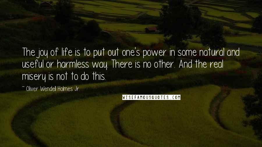 Oliver Wendell Holmes Jr. Quotes: The joy of life is to put out one's power in some natural and useful or harmless way. There is no other. And the real misery is not to do this.