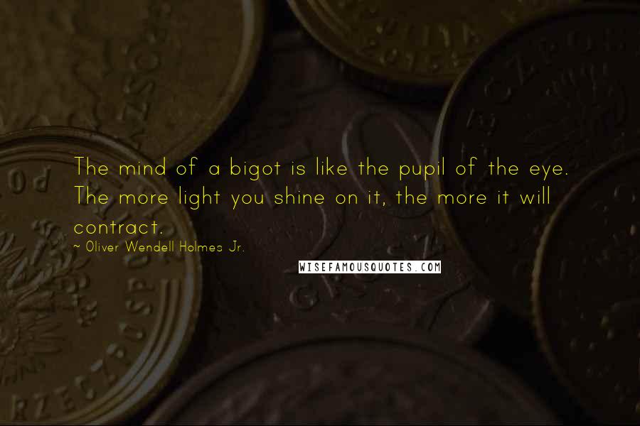 Oliver Wendell Holmes Jr. Quotes: The mind of a bigot is like the pupil of the eye. The more light you shine on it, the more it will contract.