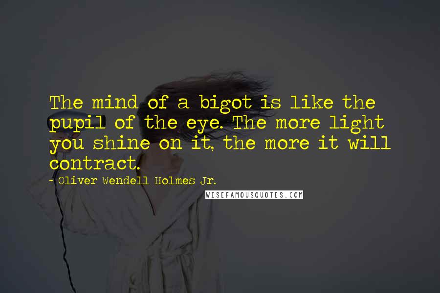 Oliver Wendell Holmes Jr. Quotes: The mind of a bigot is like the pupil of the eye. The more light you shine on it, the more it will contract.