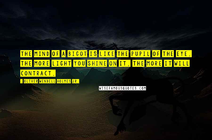 Oliver Wendell Holmes Jr. Quotes: The mind of a bigot is like the pupil of the eye. The more light you shine on it, the more it will contract.