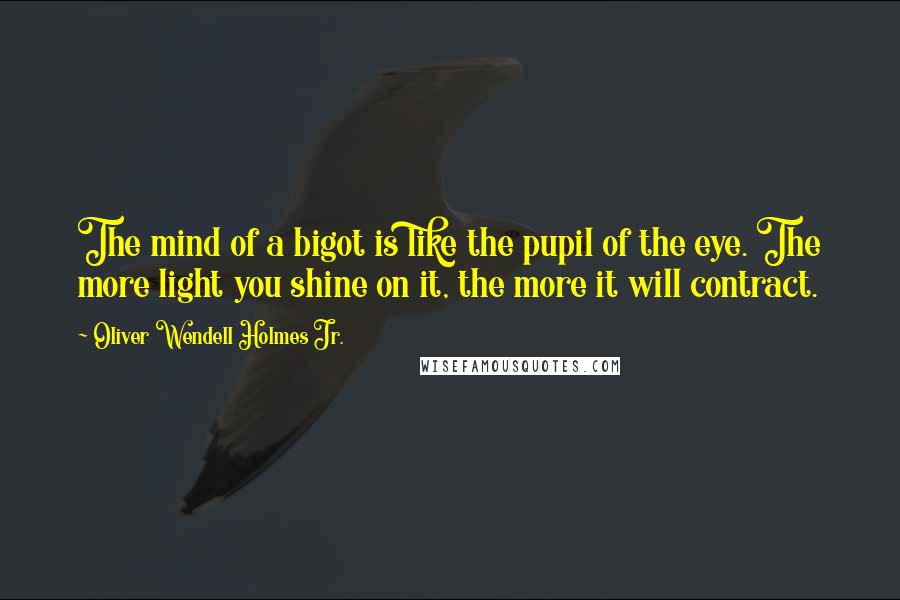 Oliver Wendell Holmes Jr. Quotes: The mind of a bigot is like the pupil of the eye. The more light you shine on it, the more it will contract.