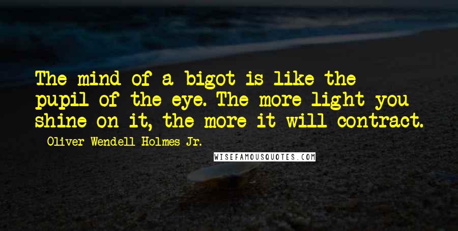 Oliver Wendell Holmes Jr. Quotes: The mind of a bigot is like the pupil of the eye. The more light you shine on it, the more it will contract.