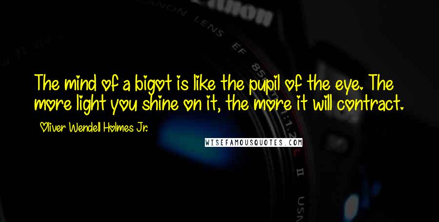 Oliver Wendell Holmes Jr. Quotes: The mind of a bigot is like the pupil of the eye. The more light you shine on it, the more it will contract.