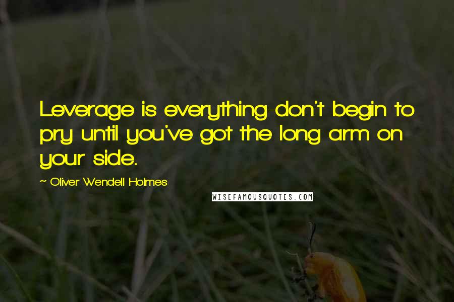 Oliver Wendell Holmes Quotes: Leverage is everything-don't begin to pry until you've got the long arm on your side.