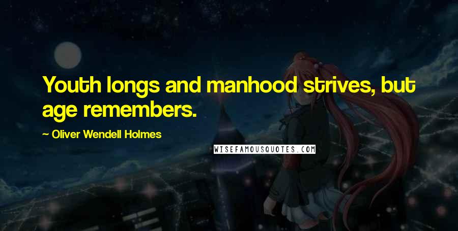 Oliver Wendell Holmes Quotes: Youth longs and manhood strives, but age remembers.