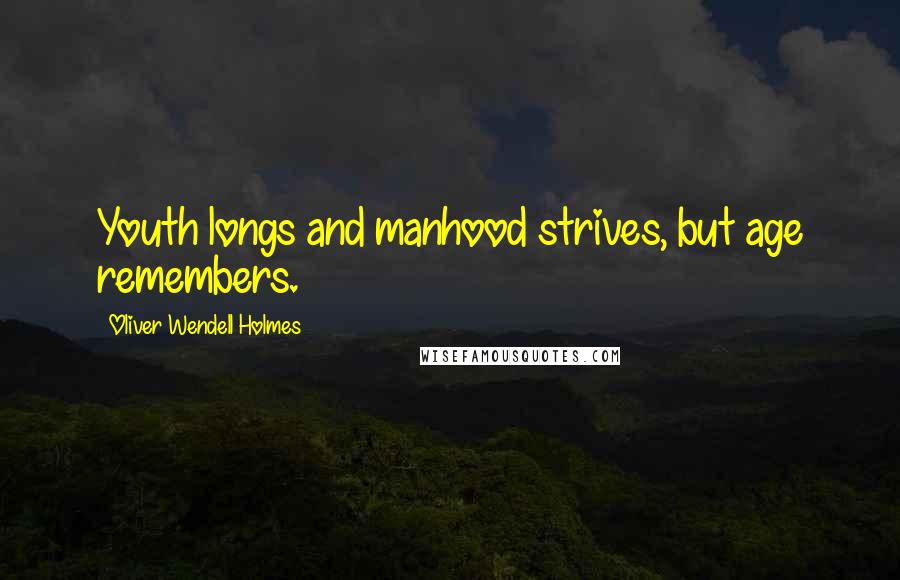 Oliver Wendell Holmes Quotes: Youth longs and manhood strives, but age remembers.