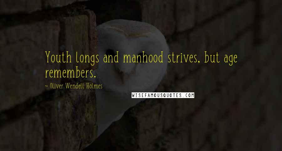 Oliver Wendell Holmes Quotes: Youth longs and manhood strives, but age remembers.