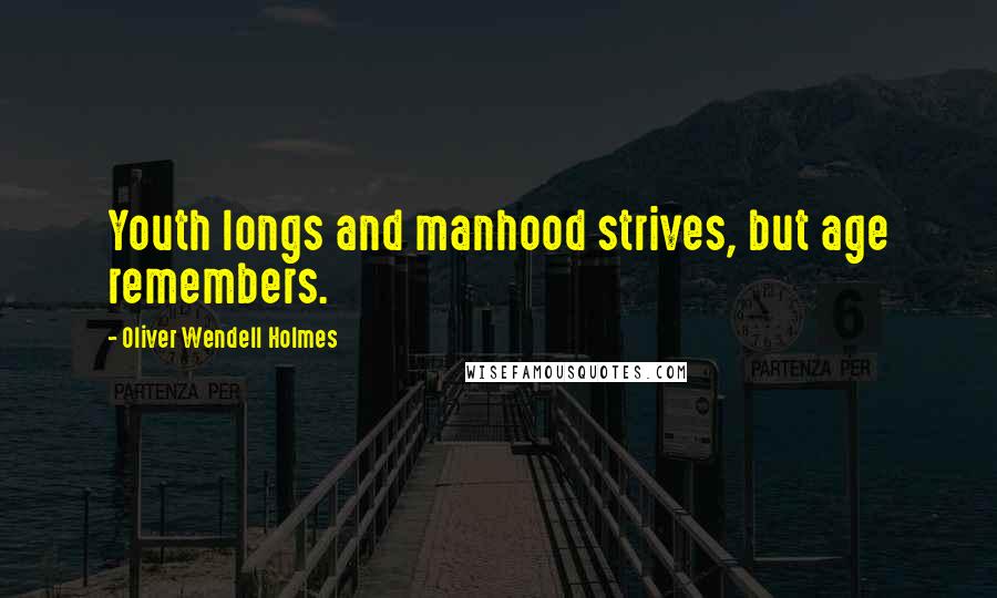 Oliver Wendell Holmes Quotes: Youth longs and manhood strives, but age remembers.