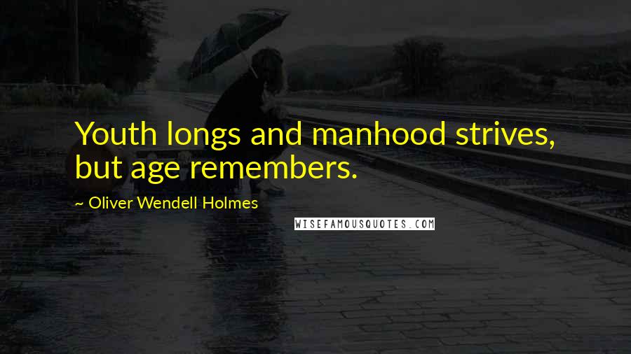 Oliver Wendell Holmes Quotes: Youth longs and manhood strives, but age remembers.