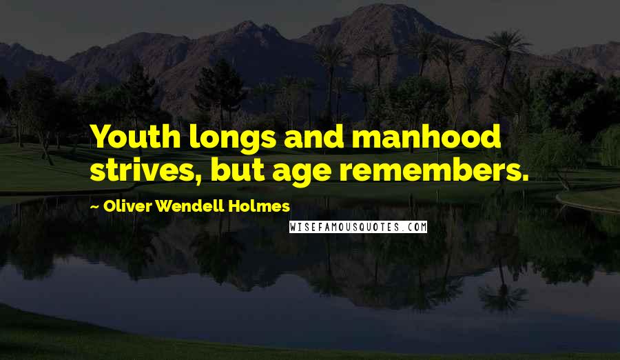 Oliver Wendell Holmes Quotes: Youth longs and manhood strives, but age remembers.