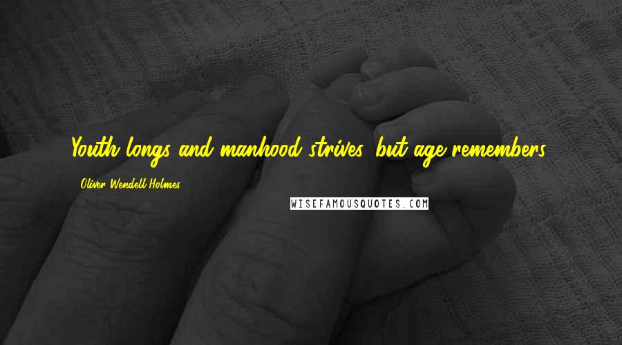 Oliver Wendell Holmes Quotes: Youth longs and manhood strives, but age remembers.