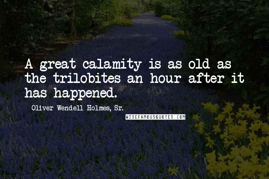 Oliver Wendell Holmes, Sr. Quotes: A great calamity is as old as the trilobites an hour after it has happened.