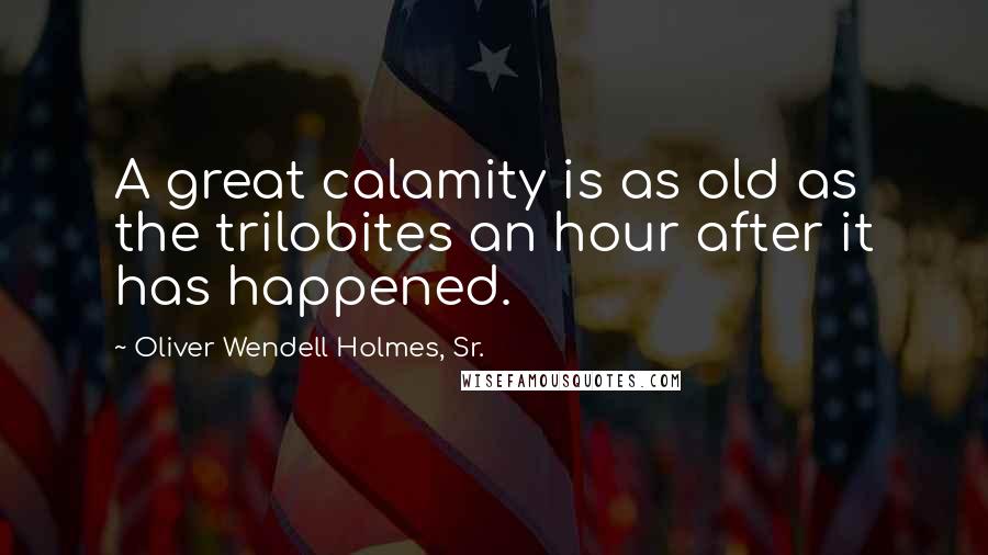Oliver Wendell Holmes, Sr. Quotes: A great calamity is as old as the trilobites an hour after it has happened.