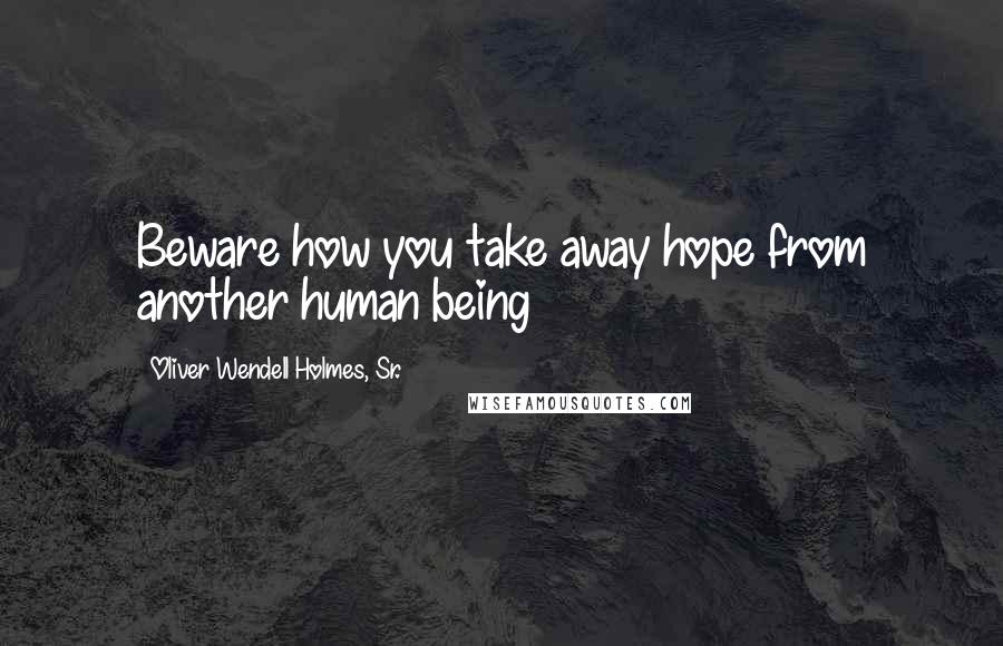 Oliver Wendell Holmes, Sr. Quotes: Beware how you take away hope from another human being