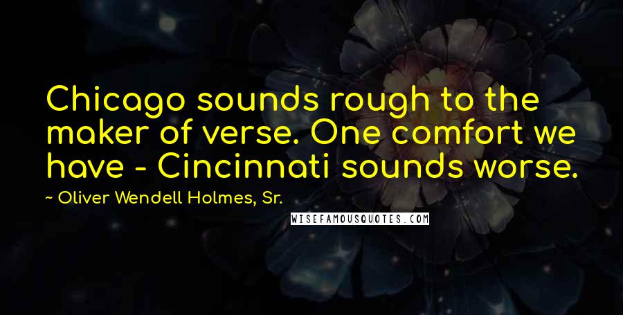 Oliver Wendell Holmes, Sr. Quotes: Chicago sounds rough to the maker of verse. One comfort we have - Cincinnati sounds worse.