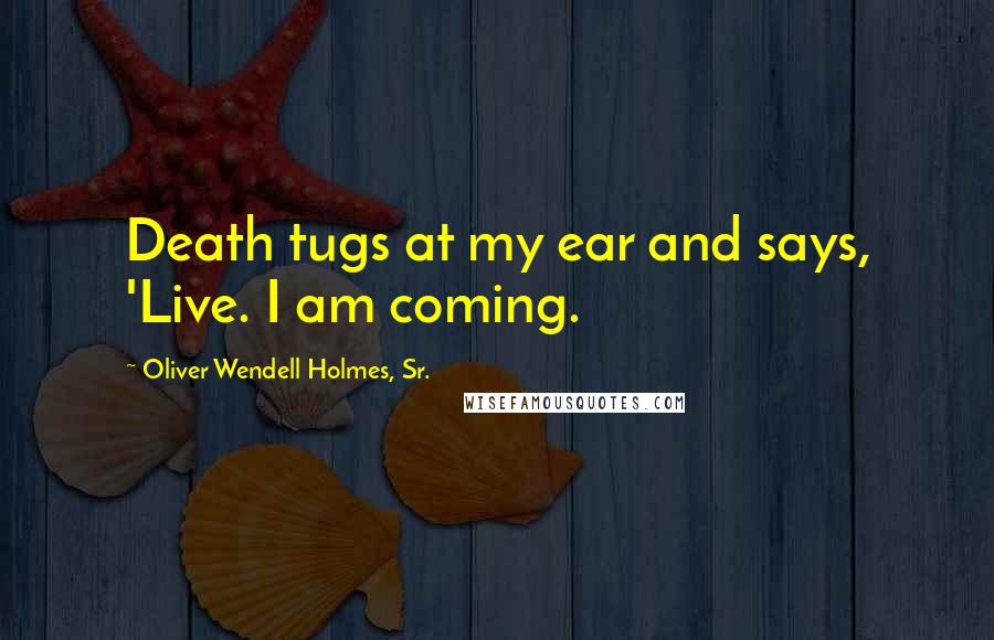 Oliver Wendell Holmes, Sr. Quotes: Death tugs at my ear and says, 'Live. I am coming.