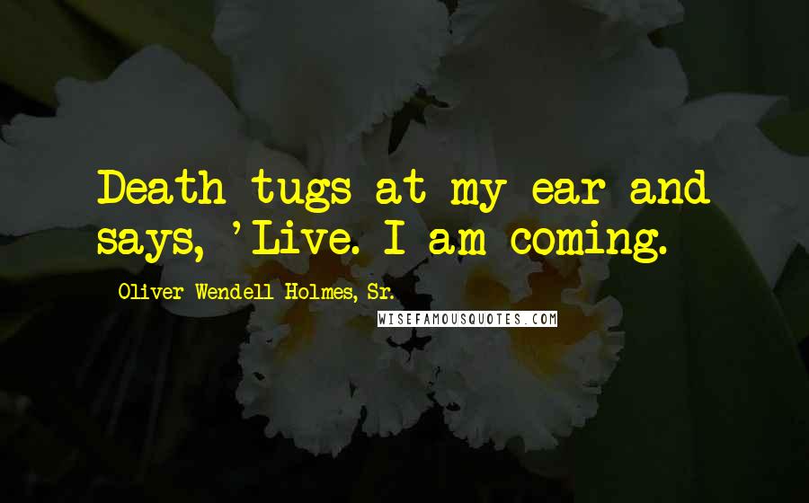 Oliver Wendell Holmes, Sr. Quotes: Death tugs at my ear and says, 'Live. I am coming.