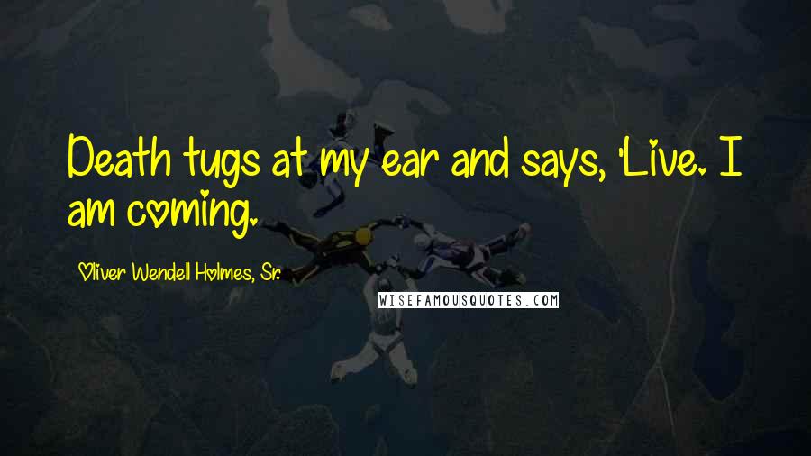 Oliver Wendell Holmes, Sr. Quotes: Death tugs at my ear and says, 'Live. I am coming.