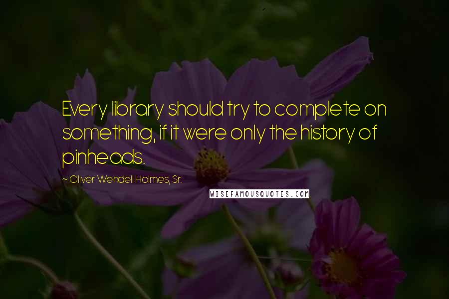 Oliver Wendell Holmes, Sr. Quotes: Every library should try to complete on something, if it were only the history of pinheads.