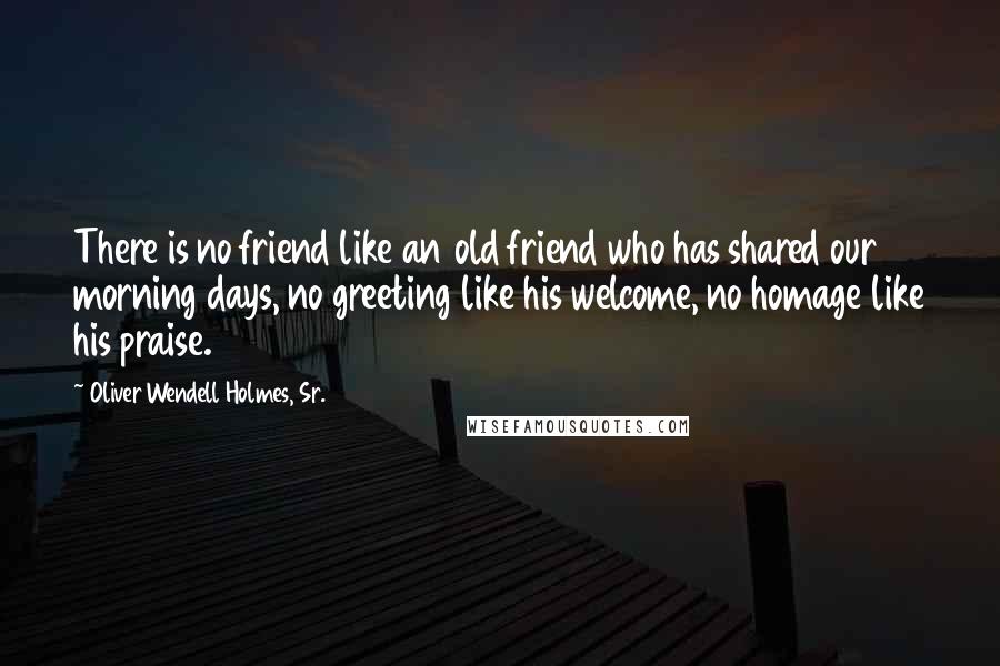 Oliver Wendell Holmes, Sr. Quotes: There is no friend like an old friend who has shared our morning days, no greeting like his welcome, no homage like his praise.