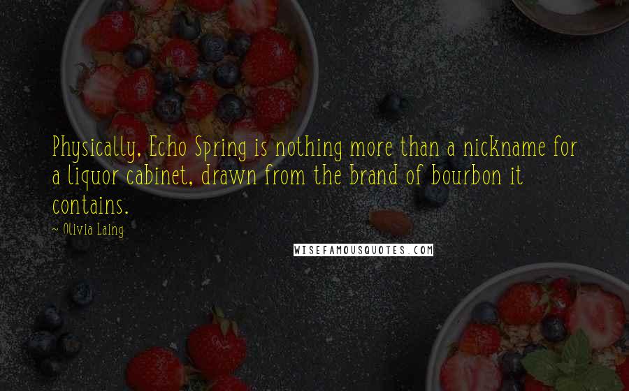 Olivia Laing Quotes: Physically, Echo Spring is nothing more than a nickname for a liquor cabinet, drawn from the brand of bourbon it contains.