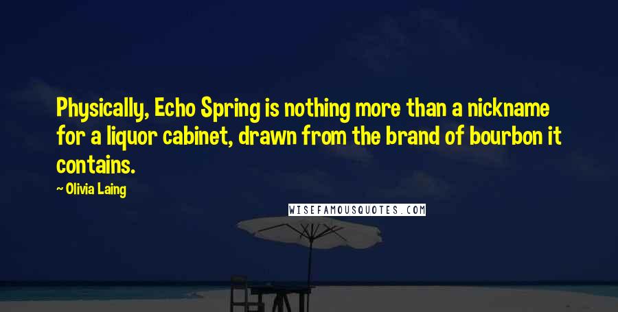 Olivia Laing Quotes: Physically, Echo Spring is nothing more than a nickname for a liquor cabinet, drawn from the brand of bourbon it contains.