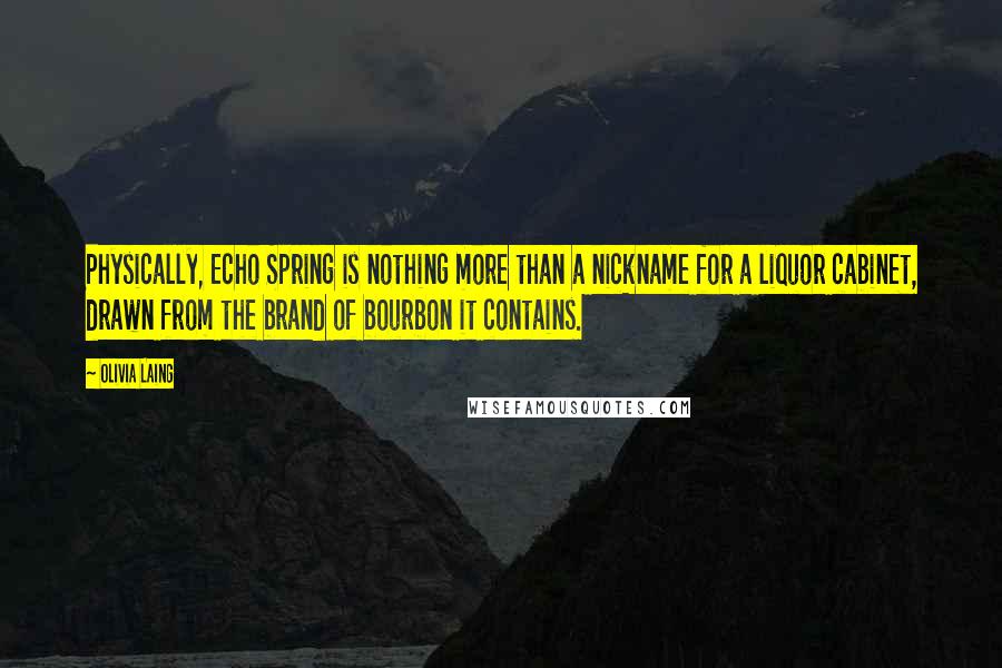 Olivia Laing Quotes: Physically, Echo Spring is nothing more than a nickname for a liquor cabinet, drawn from the brand of bourbon it contains.