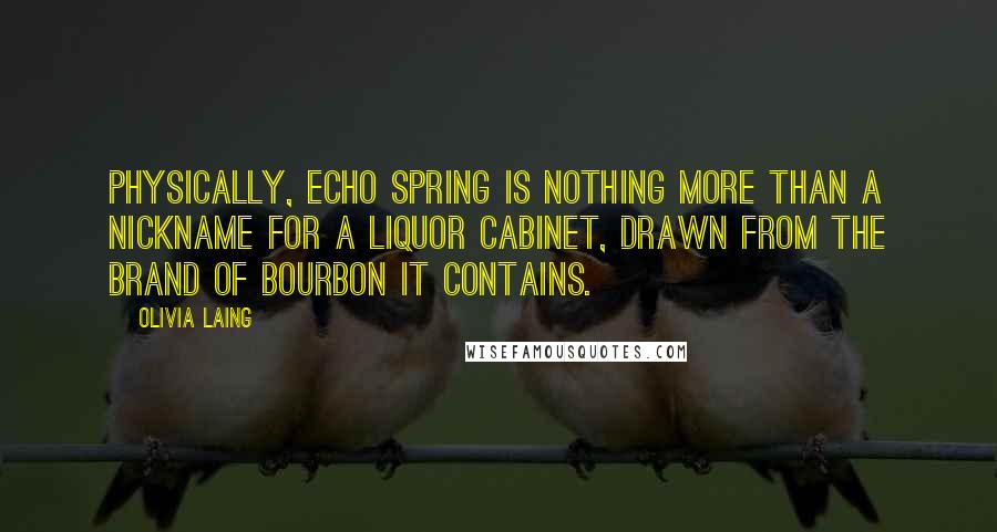 Olivia Laing Quotes: Physically, Echo Spring is nothing more than a nickname for a liquor cabinet, drawn from the brand of bourbon it contains.