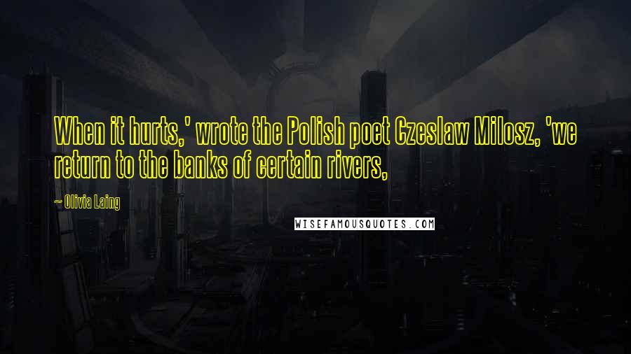 Olivia Laing Quotes: When it hurts,' wrote the Polish poet Czeslaw Milosz, 'we return to the banks of certain rivers,