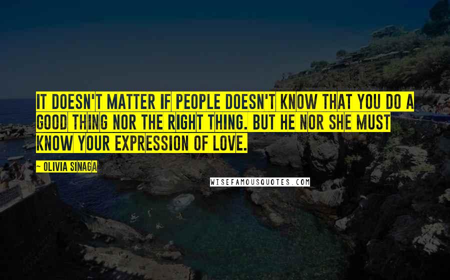 Olivia Sinaga Quotes: It doesn't matter if people doesn't know that you do a good thing nor the right thing. But he nor she must know your expression of love.
