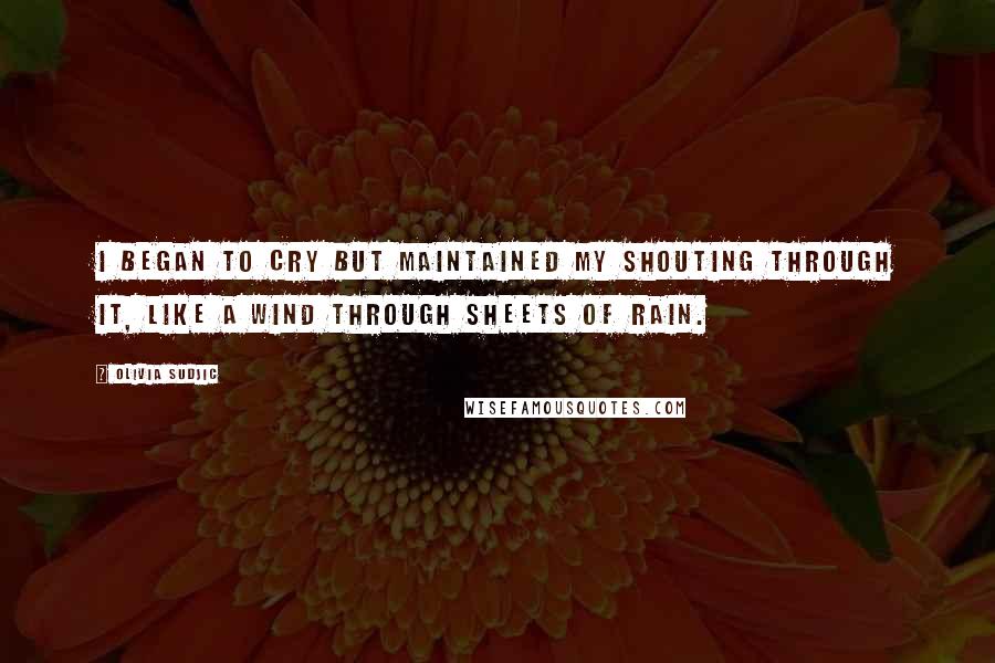 Olivia Sudjic Quotes: I began to cry but maintained my shouting through it, like a wind through sheets of rain.