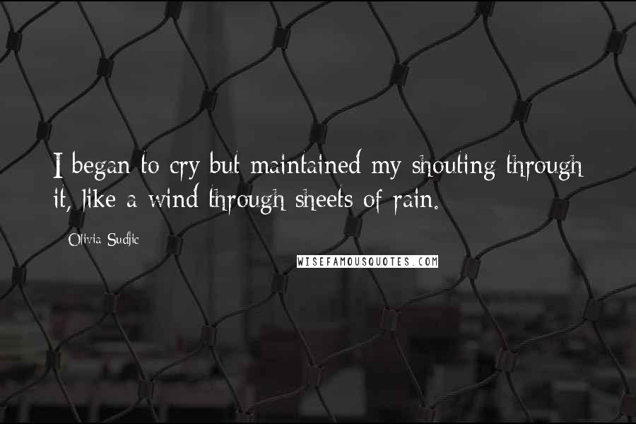 Olivia Sudjic Quotes: I began to cry but maintained my shouting through it, like a wind through sheets of rain.