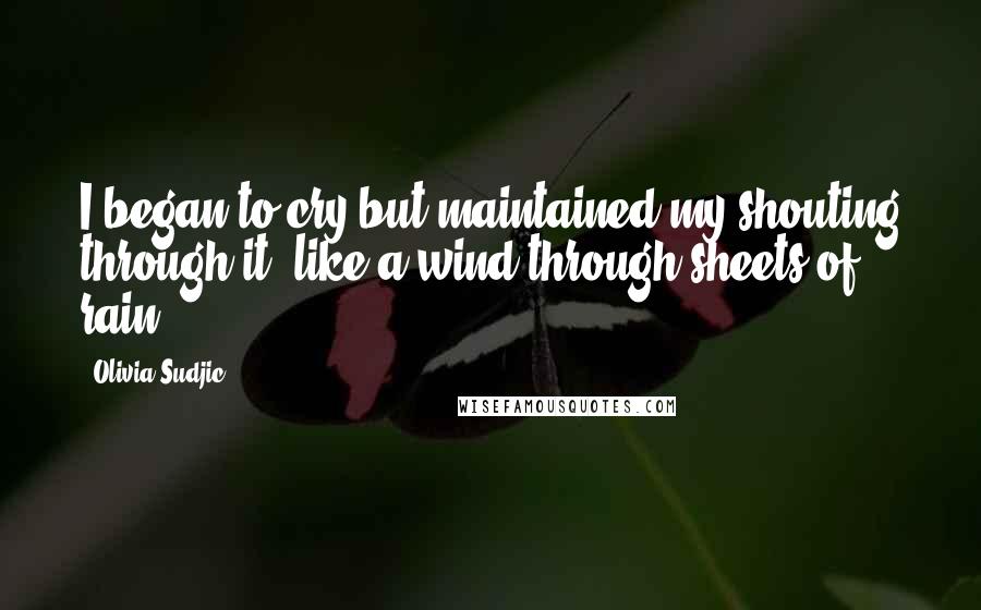 Olivia Sudjic Quotes: I began to cry but maintained my shouting through it, like a wind through sheets of rain.