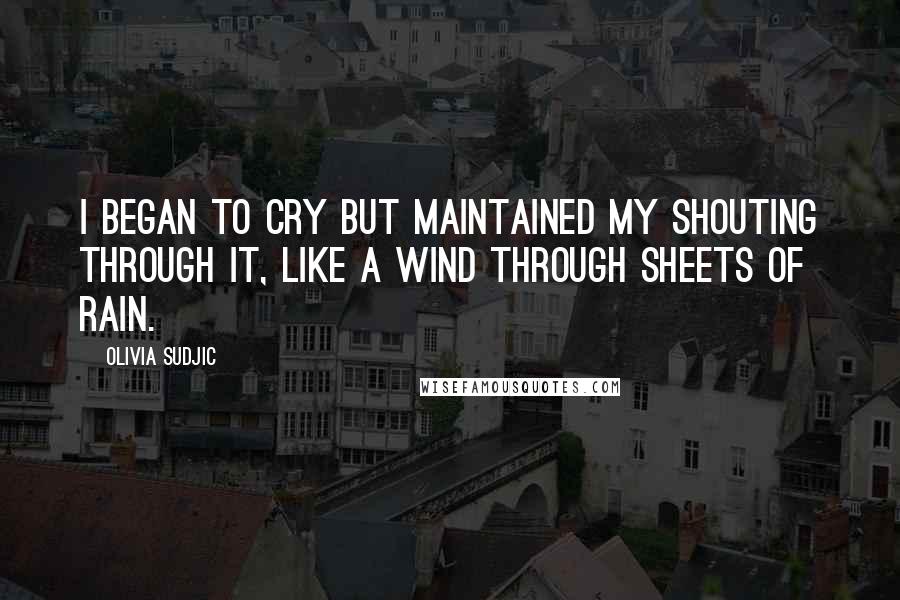 Olivia Sudjic Quotes: I began to cry but maintained my shouting through it, like a wind through sheets of rain.