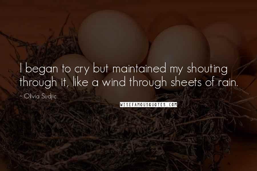Olivia Sudjic Quotes: I began to cry but maintained my shouting through it, like a wind through sheets of rain.