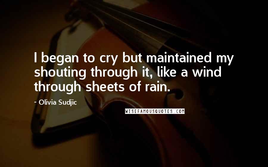 Olivia Sudjic Quotes: I began to cry but maintained my shouting through it, like a wind through sheets of rain.