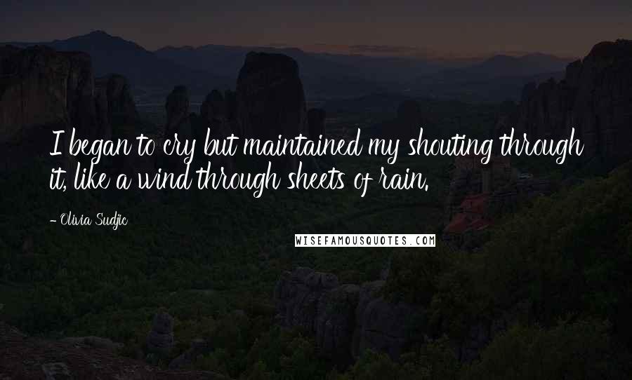 Olivia Sudjic Quotes: I began to cry but maintained my shouting through it, like a wind through sheets of rain.