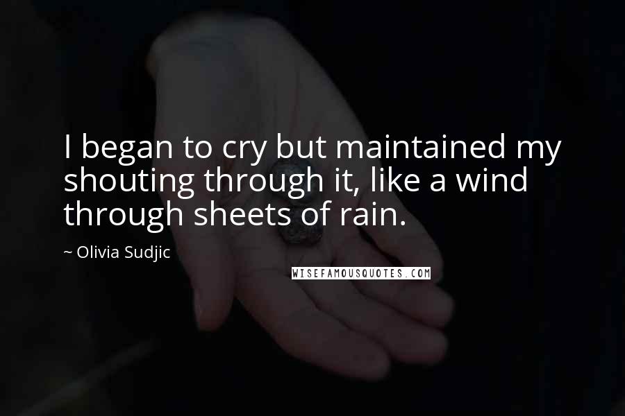 Olivia Sudjic Quotes: I began to cry but maintained my shouting through it, like a wind through sheets of rain.