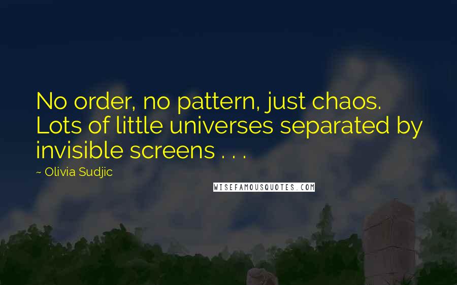 Olivia Sudjic Quotes: No order, no pattern, just chaos. Lots of little universes separated by invisible screens . . .