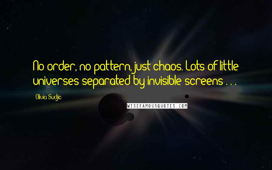 Olivia Sudjic Quotes: No order, no pattern, just chaos. Lots of little universes separated by invisible screens . . .