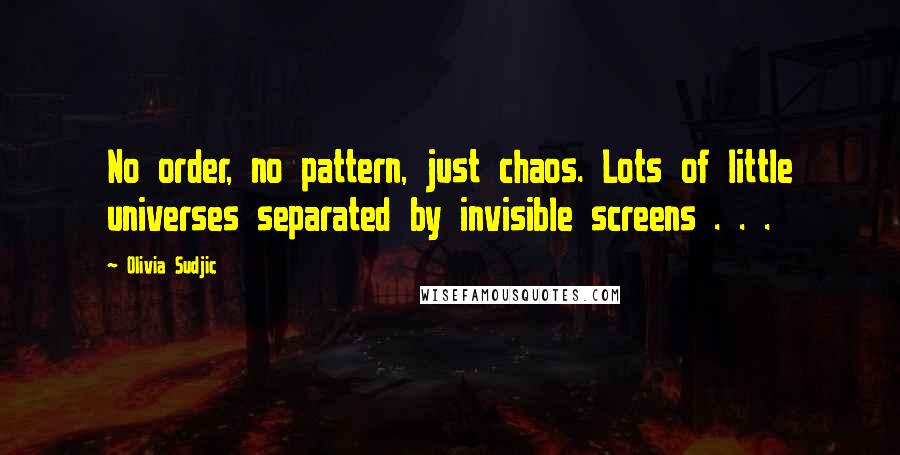 Olivia Sudjic Quotes: No order, no pattern, just chaos. Lots of little universes separated by invisible screens . . .