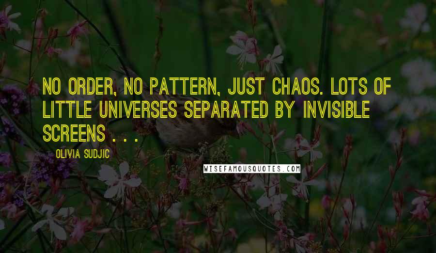 Olivia Sudjic Quotes: No order, no pattern, just chaos. Lots of little universes separated by invisible screens . . .