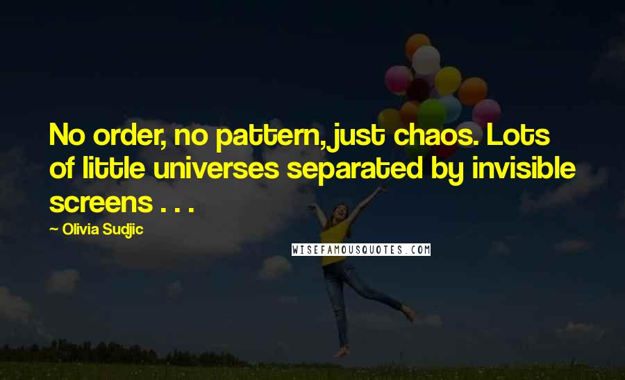 Olivia Sudjic Quotes: No order, no pattern, just chaos. Lots of little universes separated by invisible screens . . .