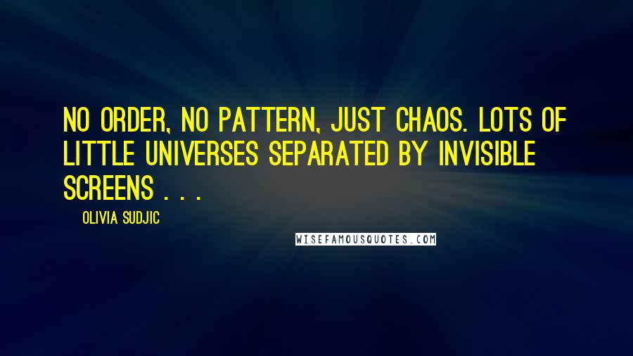 Olivia Sudjic Quotes: No order, no pattern, just chaos. Lots of little universes separated by invisible screens . . .