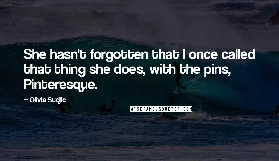 Olivia Sudjic Quotes: She hasn't forgotten that I once called that thing she does, with the pins, Pinteresque.