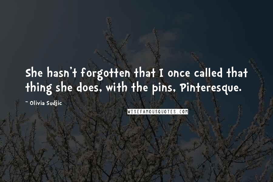 Olivia Sudjic Quotes: She hasn't forgotten that I once called that thing she does, with the pins, Pinteresque.