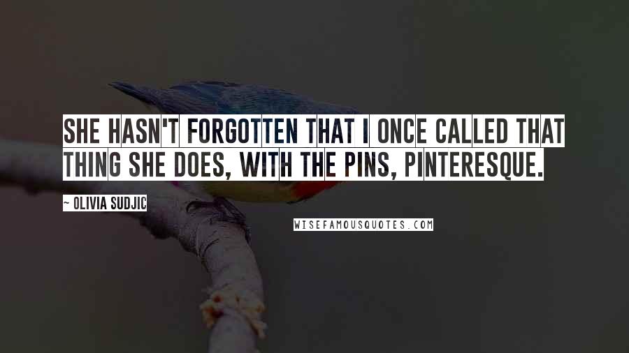 Olivia Sudjic Quotes: She hasn't forgotten that I once called that thing she does, with the pins, Pinteresque.