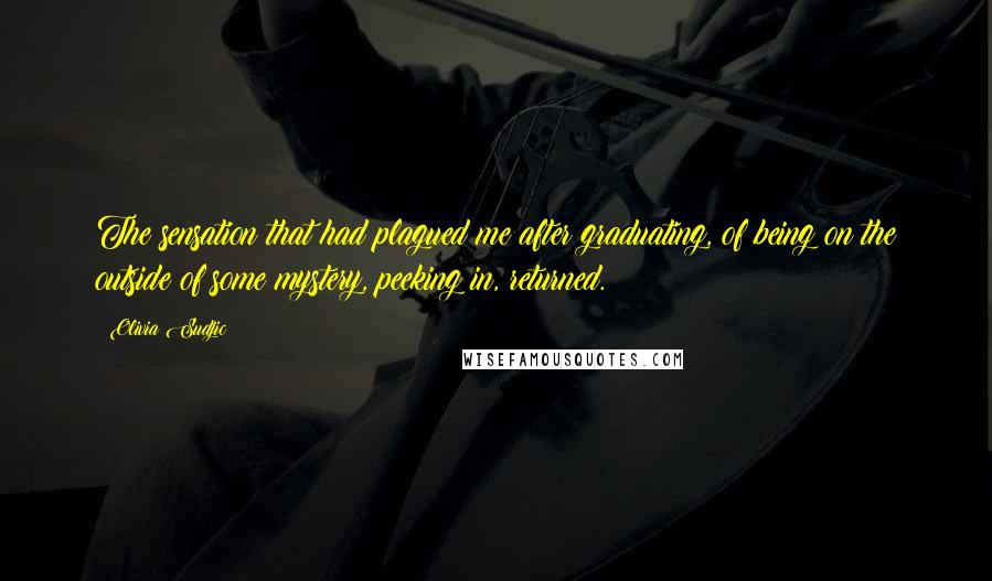 Olivia Sudjic Quotes: The sensation that had plagued me after graduating, of being on the outside of some mystery, peeking in, returned.