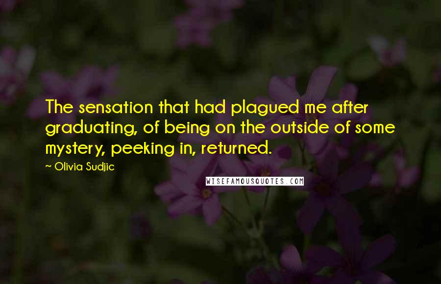 Olivia Sudjic Quotes: The sensation that had plagued me after graduating, of being on the outside of some mystery, peeking in, returned.