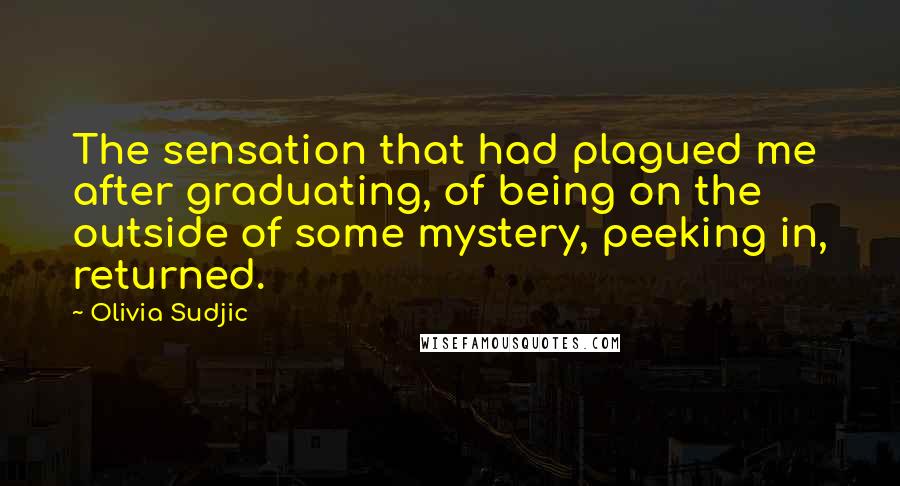 Olivia Sudjic Quotes: The sensation that had plagued me after graduating, of being on the outside of some mystery, peeking in, returned.